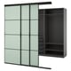 SKYTTA / PAX Kleiderschrank+Schiebetüren begehb., schwarz dunkelgrau/Mehamn hellgrün, 226x160x240 cm