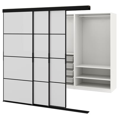 SKYTTA / PAX Kleiderschrank+Schiebetüren begehb., schwarz/Hokksund Hgl hgra, 226x160x205 cm