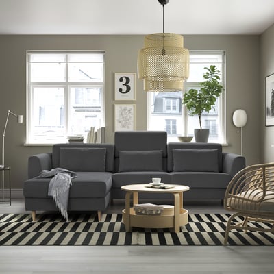 SLATORP 3er-Sofa mit Récamiere, Hakebo dunkelgrau