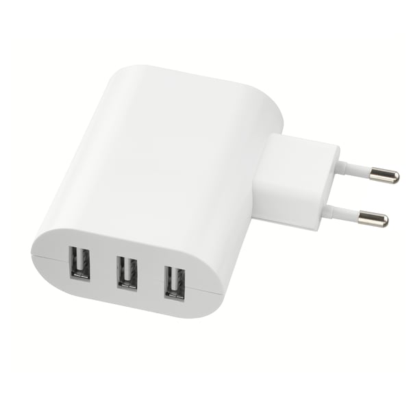 SMÅHAGEL Ladegerät mit 3 USB-Ausgängen, weiß