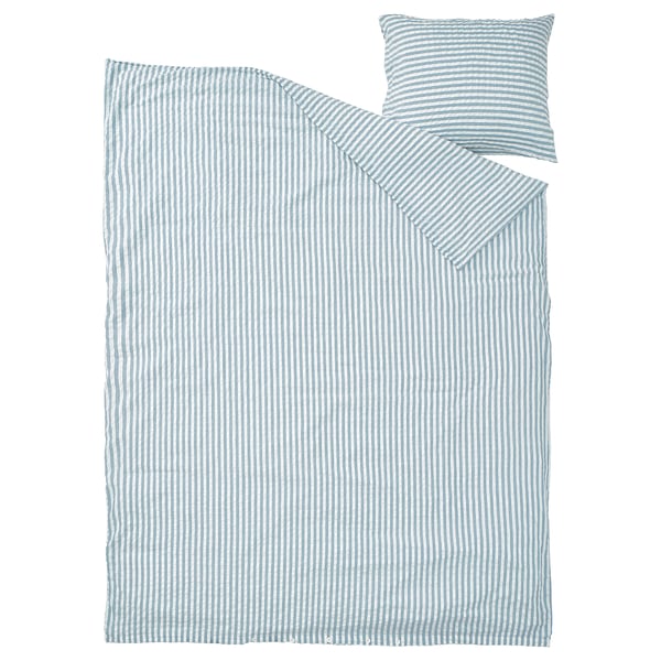 SMÅNUNNEÖRT Bettwäsche-Set, 2-teilig, dunkel graublau weiß/gestreift, 150x200/50x60 cm
