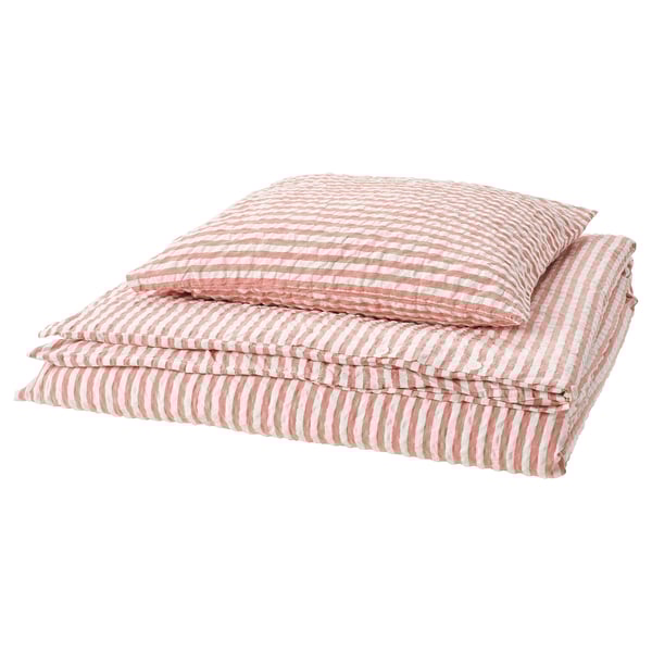 SMÅNUNNEÖRT Bettwäsche-Set, 2-teilig, rotbraun weiß/gestreift, 150x200/50x60 cm
