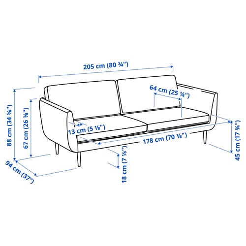 SMEDSTORP 3er-Sofa, Djuparp dunkel grünblau/schwarz