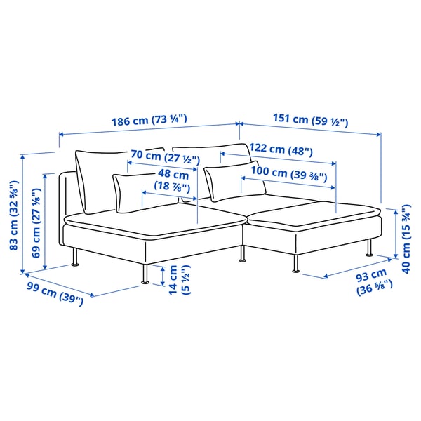 SÖDERHAMN 2er-Sofa mit Récamiere, Blekinge weiß