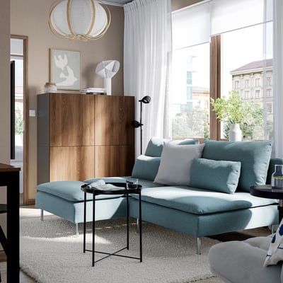 SÖDERHAMN 2er-Sofa mit Récamiere, Fridtuna dunkel graublau