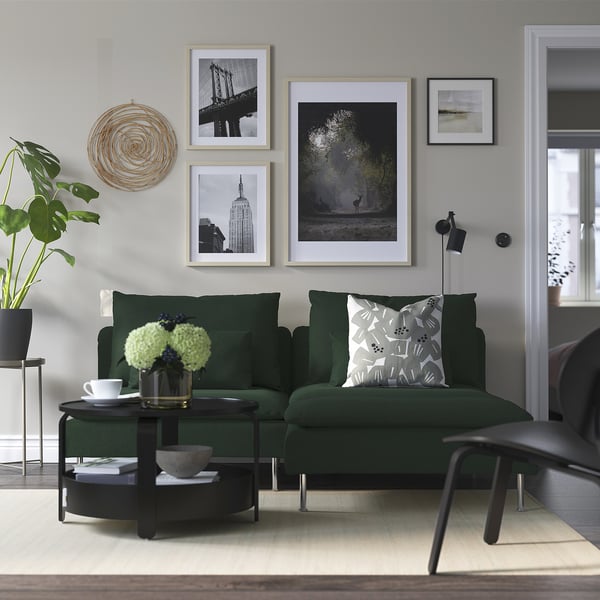 SÖDERHAMN 2er-Sofa mit Récamiere, Tallmyra dunkelgrün