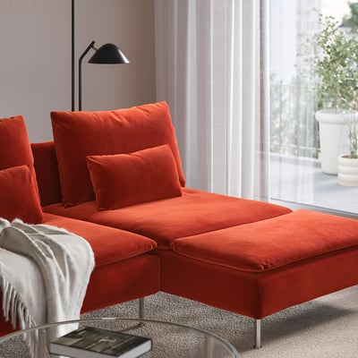 SÖDERHAMN 4er-Sofa, mit Récamiere/Alhamn dunkel orangerot