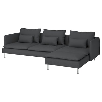 SÖDERHAMN 4er-Sofa mit Récamiere, Fridtuna dunkelgrau