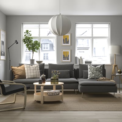 SÖDERHAMN 4er-Sofa mit Récamiere, ohne Abschluss/Tallmyra mittelgrau