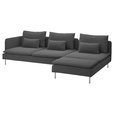 SÖDERHAMN 4er-Sofa mit Récamiere, ohne Abschluss/Tallmyra mittelgrau