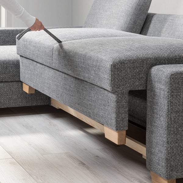 SÖRVALLEN 3er-Bettsofa mit Récamiere, links/Lejde grau/schwarz