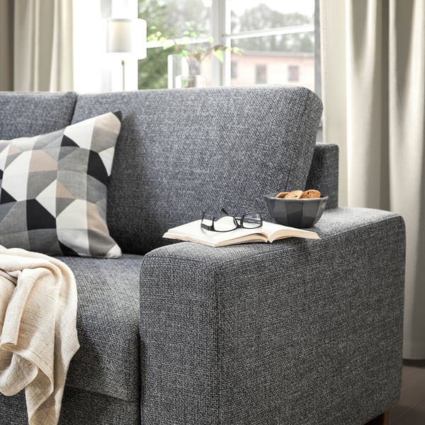 SÖRVALLEN 3er-Bettsofa mit Récamiere, links/Lejde grau/schwarz