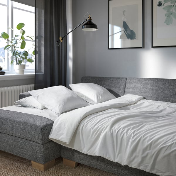 SÖRVALLEN 3er-Bettsofa mit Récamiere, links/Lejde grau/schwarz