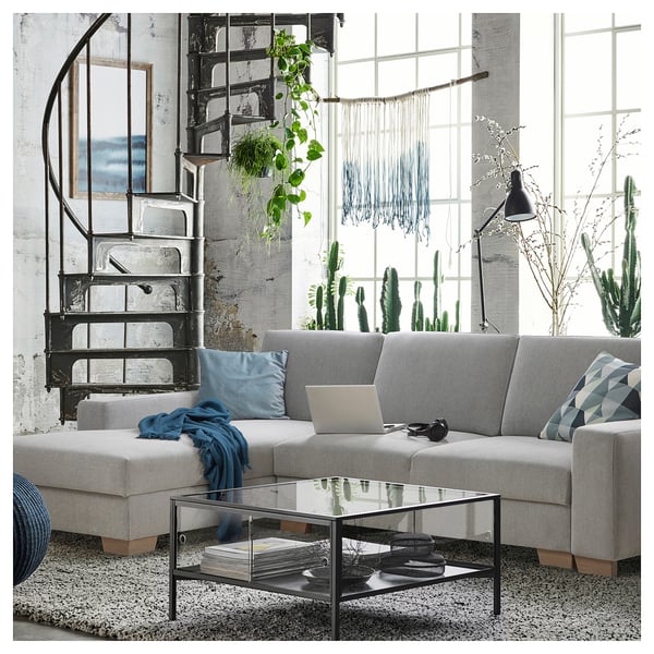 SÖRVALLEN 3er-Bettsofa mit Récamiere, links/Tallmyra schwarz/weiß