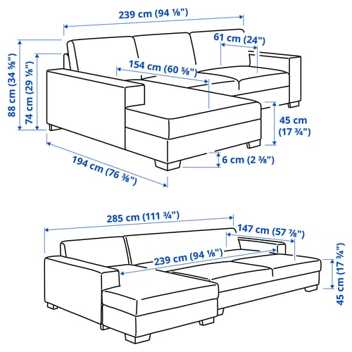 SÖRVALLEN 3er-Bettsofa mit Récamiere, links/Viarp beige/braun