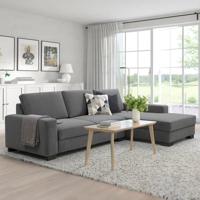 SÖRVALLEN 3er-Sofa, mit Récamiere rechts/Tallmyra mittelgrau