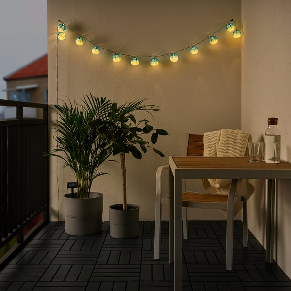 SOLVINDEN Lichterkette (12), LED, für draußen rund/blau getönt - IKEA