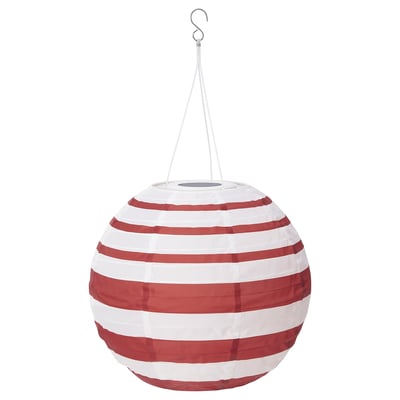 SOLVINDEN Solarhängeleuchte, LED, für draußen rund/rot Streifen, 30 cm