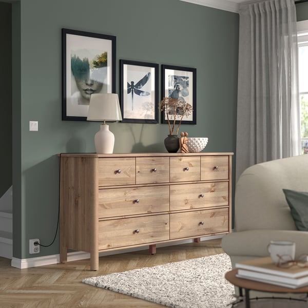 STOREMOLLA Kommode mit 8 Schubladen, graubraun lasiert, 171x50x91 cm