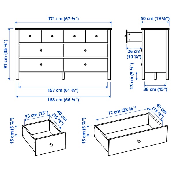 STOREMOLLA Kommode mit 8 Schubladen, graubraun lasiert, 171x50x91 cm