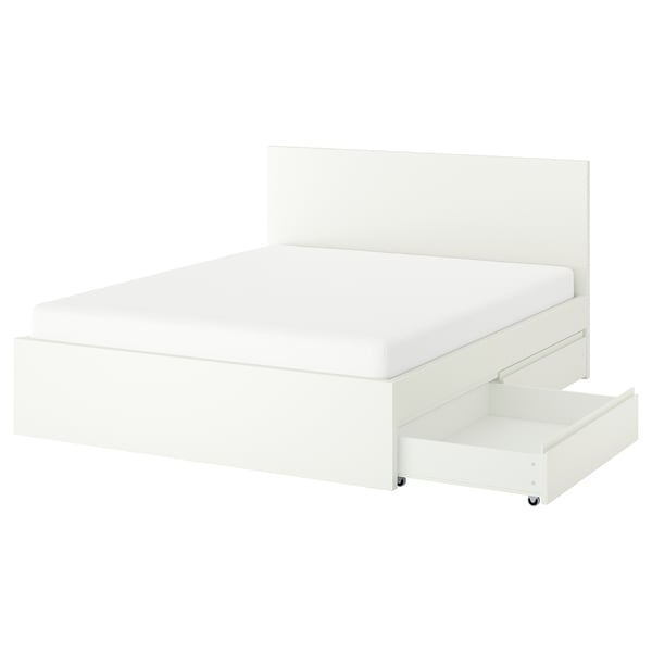 STORKLINTA Bettgestell +4 Schubl/Mitba/Fedhzra, weiß/Luröy, 140x200 cm