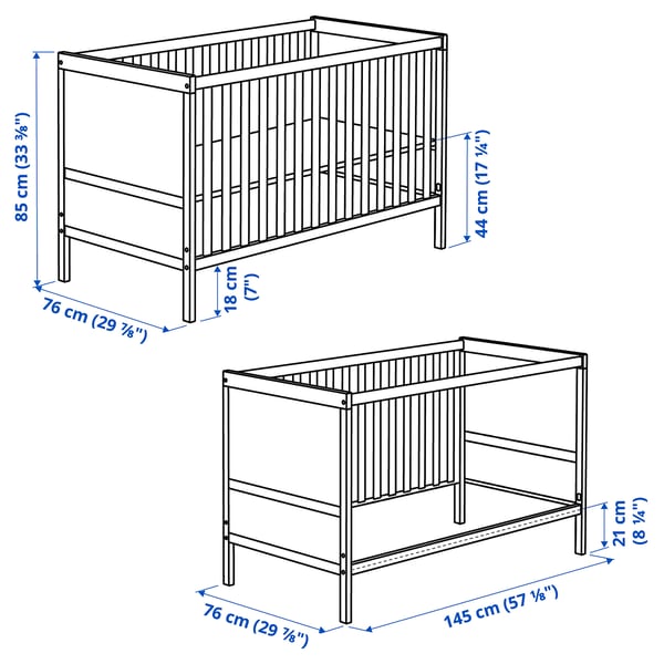 SUNDVIK Babybett, grau, 70x140 cm