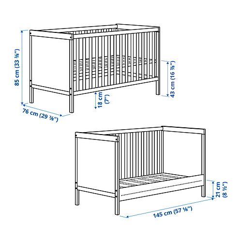 SUNDVIK Babybett, grau, 70x140 cm