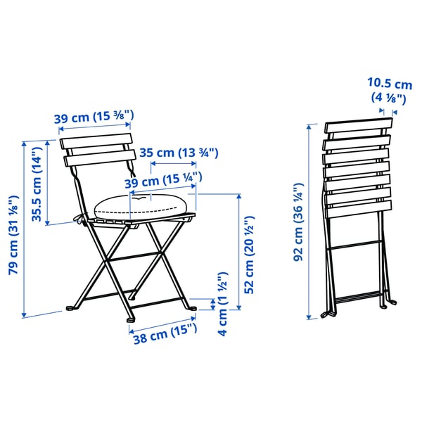 TÄRNÖ Tisch+2 Stühle/außen, schwarz/hellbraun lasiert/Klösan blau