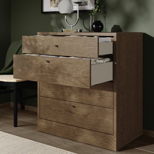 TONSTAD Kommode mit 4 Schubladen, braun gebeiztes Eichenfurnier, 82x47x90 cm