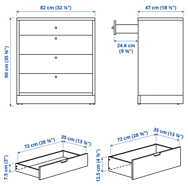 TONSTAD Kommode mit 4 Schubladen, Eichenfurnier, 82x47x90 cm