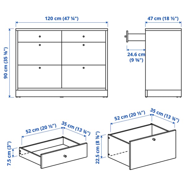 TONSTAD Kommode mit 6 Schubladen, Eichenfurnier, 120x47x90 cm