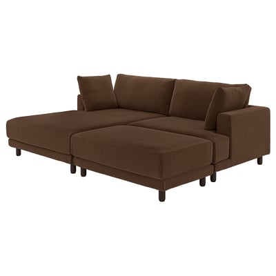 UPPÅKRA 3er-Sitzelement, mit Récamiere links mit Hocker/Samsala dunkelbraun