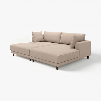 UPPÅKRA 3er-Sitzelement, mit Récamiere rechts mit Hocker/Samsala graubeige