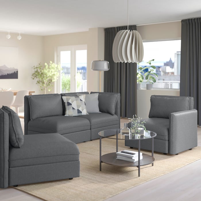 VALLENTUNA Modulecksofa 3-sitzig - mit Stauraum/Hillared dunkelgrau