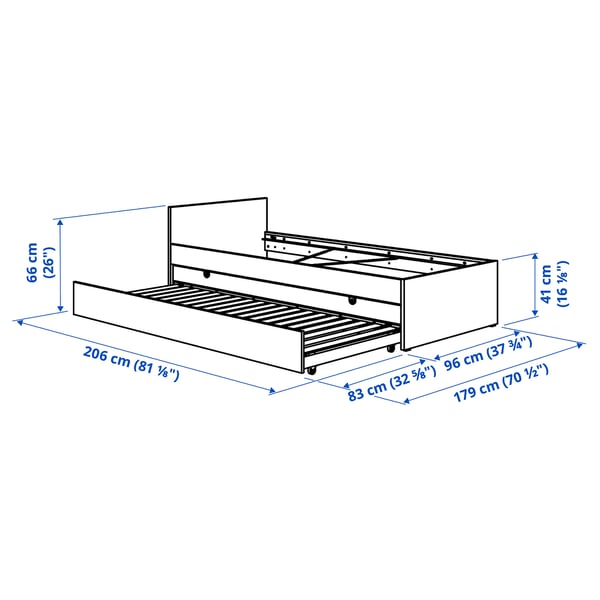 VIHALS Bettgestell mit 1 Unterbett, weiß, 90x200 cm