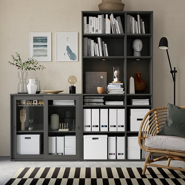 VIHALS Vitrine, dunkelgrau/Klarglas, 190x37x200 cm