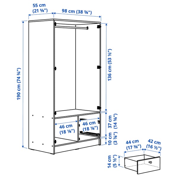 VILHATTEN Kleiderschrank mit 2 Türen+2Schubl., Eichenachbildung - IKEA  Schweiz