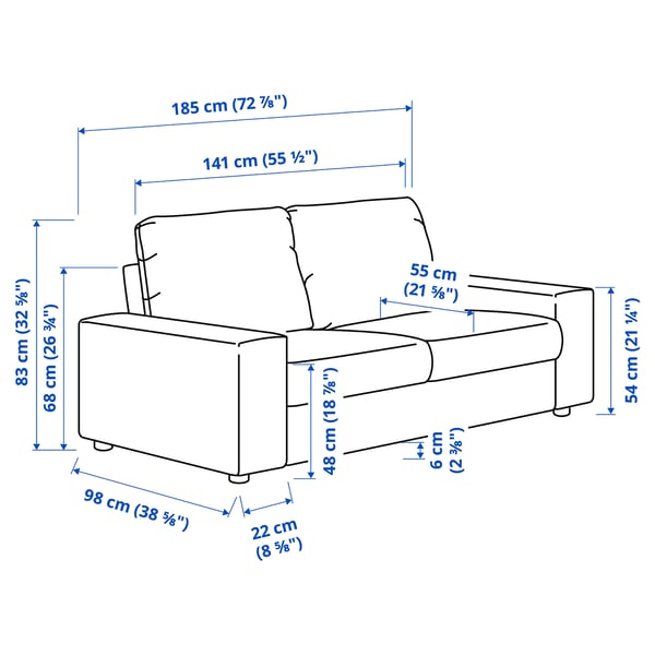 VIMLE 2er-Sofa, mit breiten Armlehnen/Hillared anthrazit