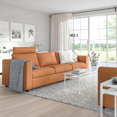 VIMLE 3er-Sofa, mit Nackenkissen/Grann/Bomstad goldbraun