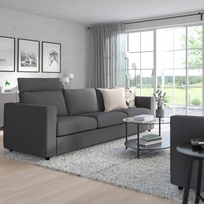 VIMLE 3er-Sofa, mit Nackenkissen/Hallarp grau