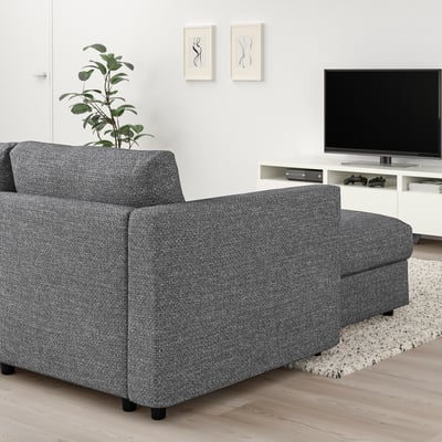 VIMLE 3er-Sofa mit Récamiere, mit breiten Armlehnen/Lejde grau/schwarz
