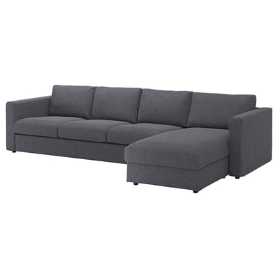 VIMLE 4er-Sofa mit Récamiere, Gunnared mittelgrau