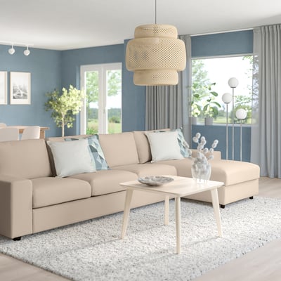 VIMLE 4er-Sofa mit Récamiere, mit breiten Armlehnen/Hallarp beige