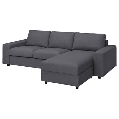 VIMLE Bezug 3er-Sofa+Récamiere, mit breiten Armlehnen Gunnared/mittelgrau