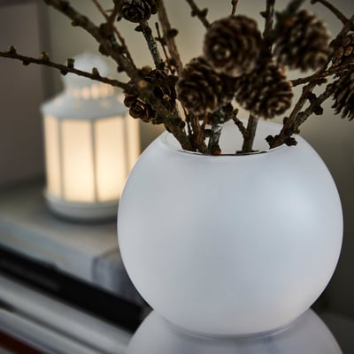 VINTERFINT Vase, Frostglas/weiß, 21.5 cm