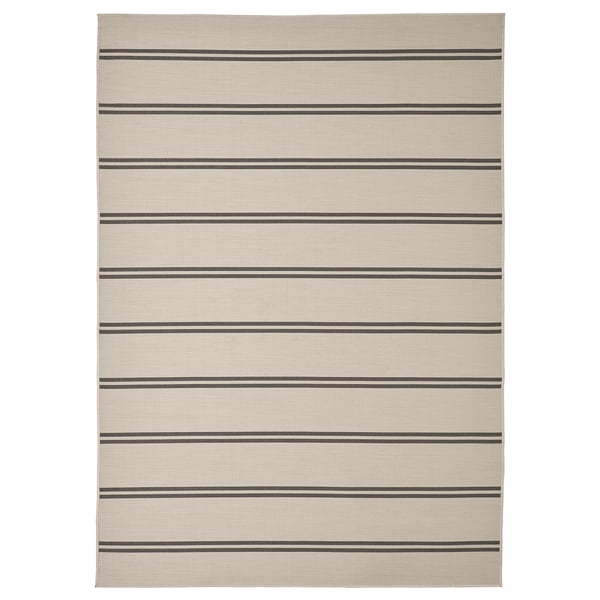 VIRKLUND Teppich flach gewebt, drinnen/drau, beige/dunkelgrau, 160x230 cm
