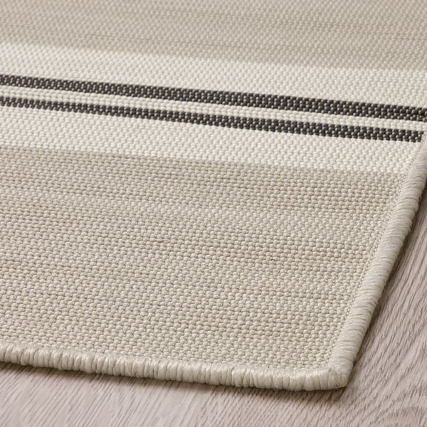VIRKLUND Teppich flach gewebt, drinnen/drau, weiß/beige/dunkelgrau, 80x150 cm