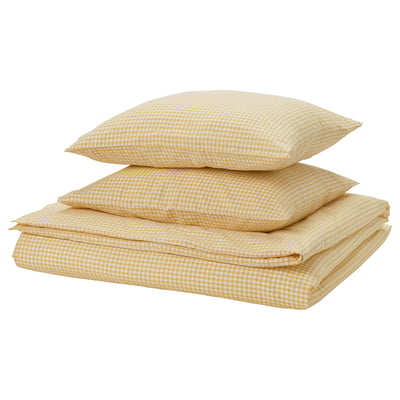 WEYMOUTHTALL Bettwäsche-Set, 3-teilig, gelb weiß/Karo, 240x220/50x60 cm