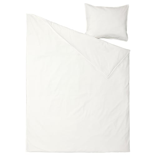 ÄNGSLILJA white bedding set: duvet and pillowcase, pure cotton, smooth, minimalist design.