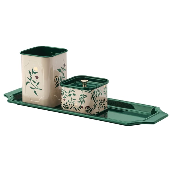 Anilinare 4 Piece Desk Organiser Set Beige Green Floral